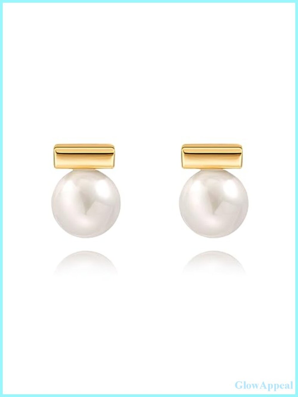 18K Gold Plated Pearl Gold Bar Stud Earrings for Women Hypoallergenic Push Back